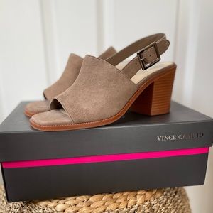 Vince Camuto | Brendiza Leather Square Toe Block Heel Slingback Sandals NWT